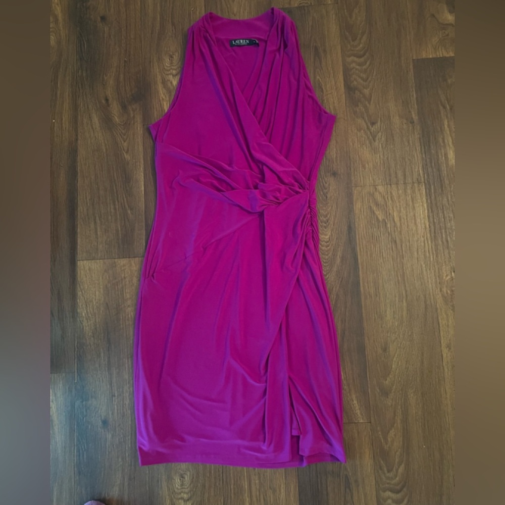 Ralph Lauren magenta Ruched Halter Midi Dress